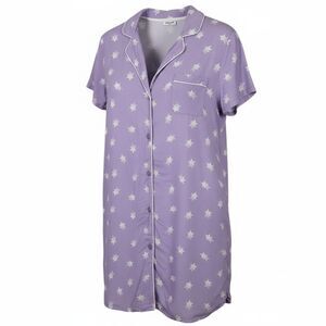 Splendid Button Front Night Shirt Mini Length Lilac with White Stars Size Medium